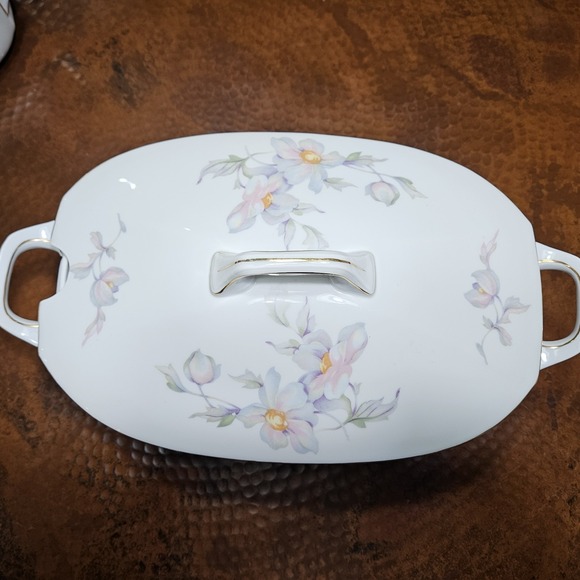 Epiag Pastelle Extra Large 14.5" Covered Tureen Lid Czech Porcelain Floral Gold - Picture 3 of 14